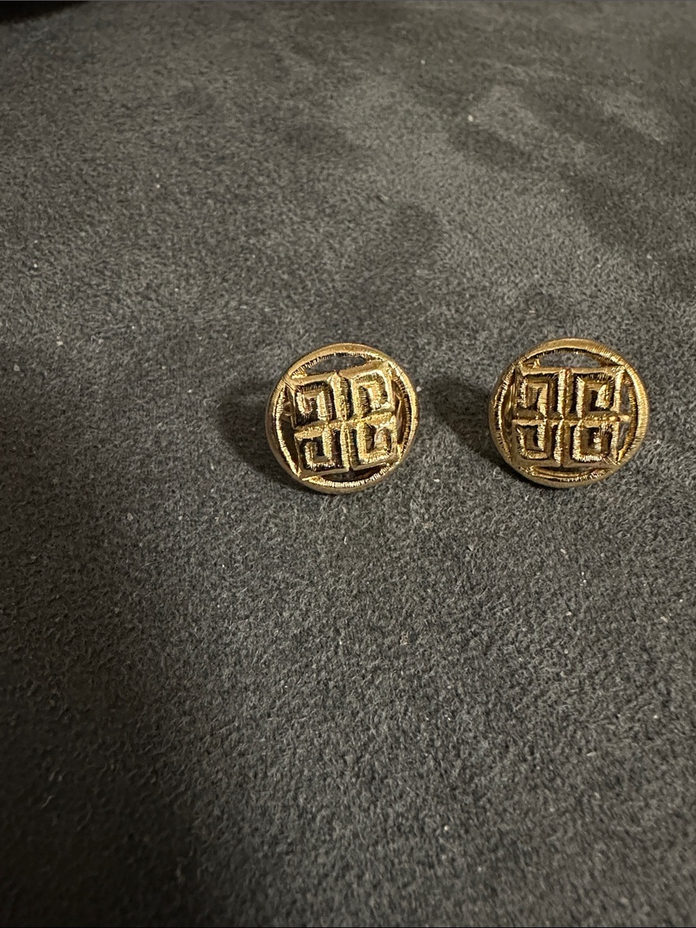 Givenchy Gold Tone Round Logo Stud Earrings. PREOWNED.